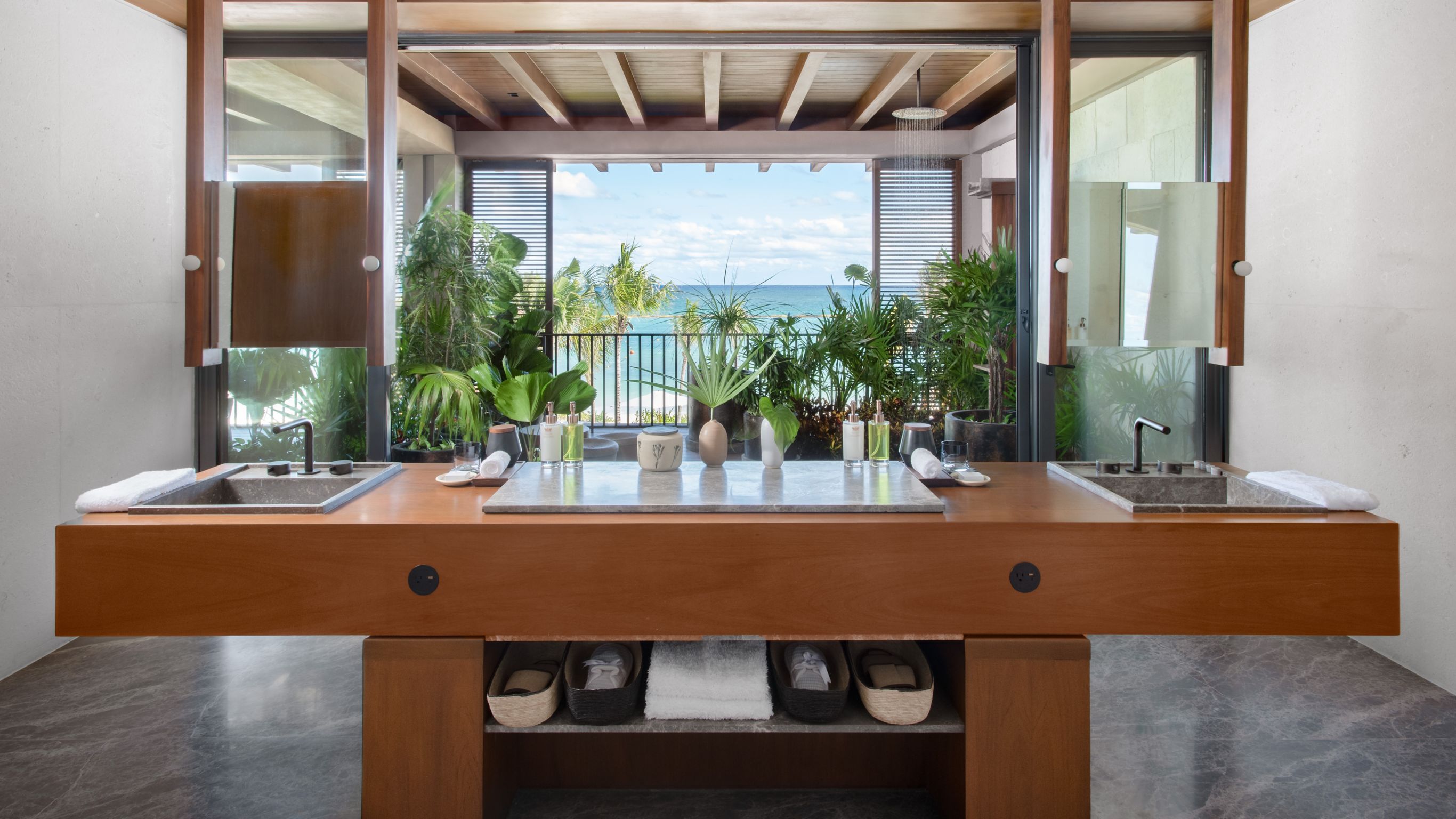 Beachfront Villa_Master Bathroom with views of the beach and sea